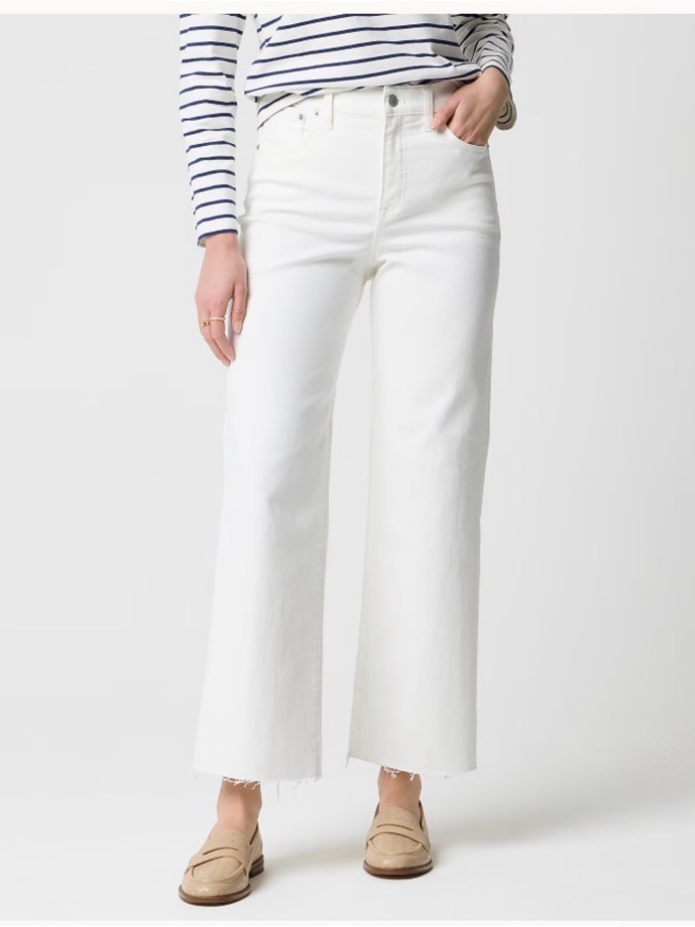J. Crew Factory High-Rise Wide-Leg White Jeans